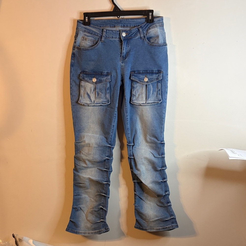 SHEIN Women’s Blue Stacked Jeans Cargo Pockets Size 30 NWOT #120